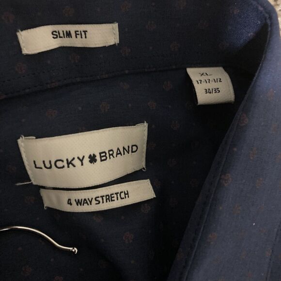 Lucky Brand Mens Button Up Shirt XL 34/35 17-17.5 Slim Fit Stretch Navy Blue - Picture 10 of 13